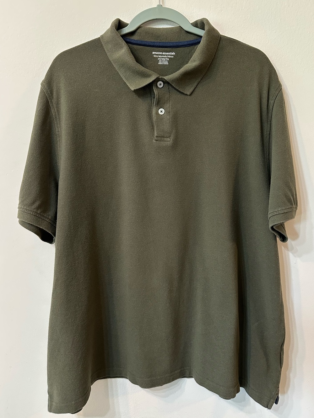 Amazon Essentials Men's Polo Shirt Slim Fit Size XXL Olive Green Cotton Pique